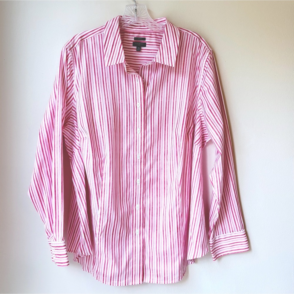 Talbots Striped Button Up Shirt 18W Pink Preppy Office Beach